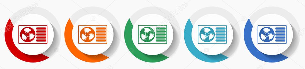 Renewable energy, heat pump vector icon set, flat icons for logo design, webdesign and mobile applications, colorful round buttons