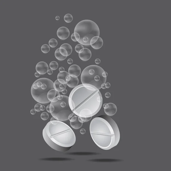 White Three Pills Bubbles Water Isolated Gray Background — Stock Vector