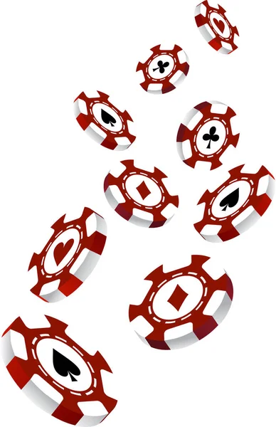 Kumarhane Poker Çiplerinin Vektör Görüntüsü Beyaz Arka Planda Sinekler Kalpler — Stok Vektör
