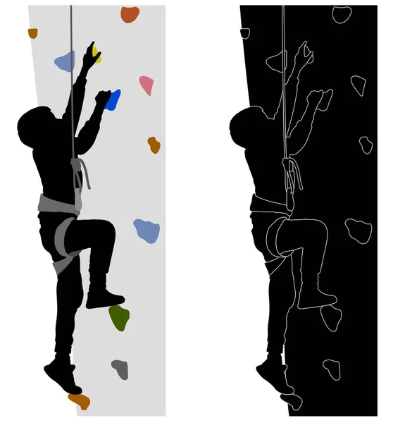 Boy Training Climbing Rock Wall Silhouette Vector Bouldering Training Silhouette — 스톡 벡터