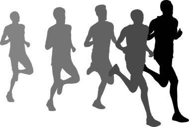 Grup halinde koşan maraton koşucuları - çizim vektörü