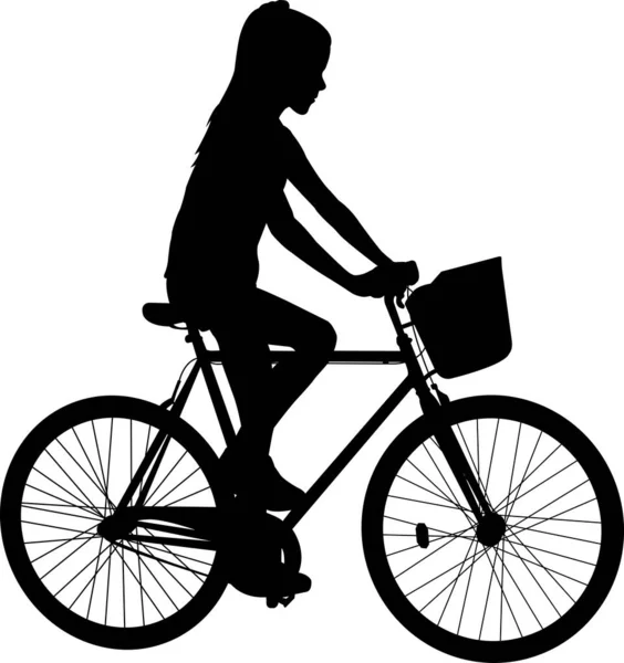 Iskola Lány Lovaglás Kerékpár Sziluett Vektor Grafika — Stock Vector