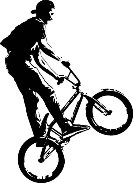 Bmx Bisikletçi Çizim Silueti Vektör — Stok Vektör