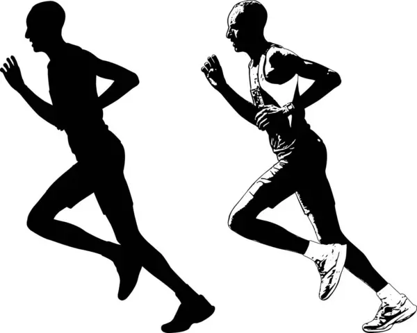 Maraton Koşucusu Çizimi Silueti Vektör — Stok Vektör