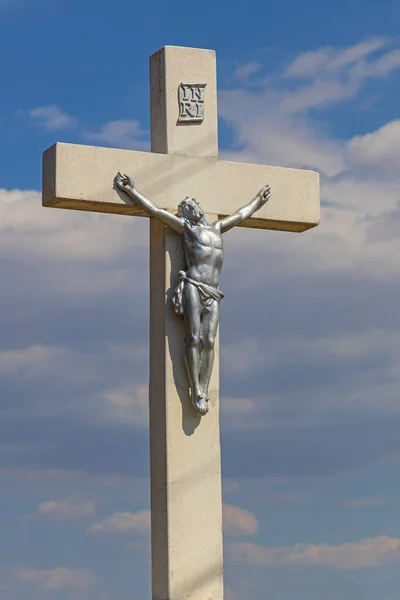 Inri Jezus Kruisiging Koning Der Joden Zilveren Kruis Religie Symbool — Stockfoto