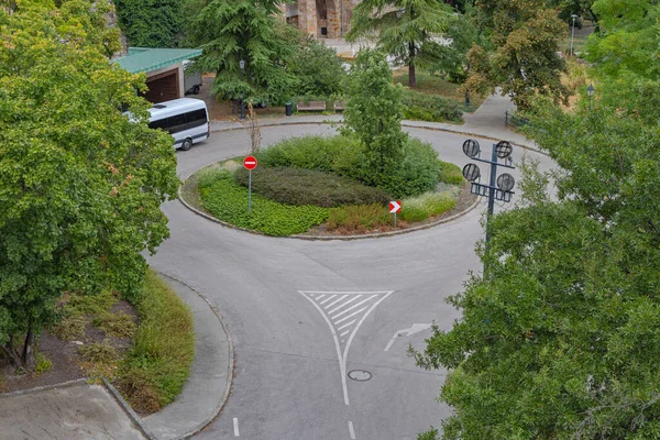 Widok Lotu Ptaka Green Roundabout Circular Intersection Street Budapeszcie — Zdjęcie stockowe