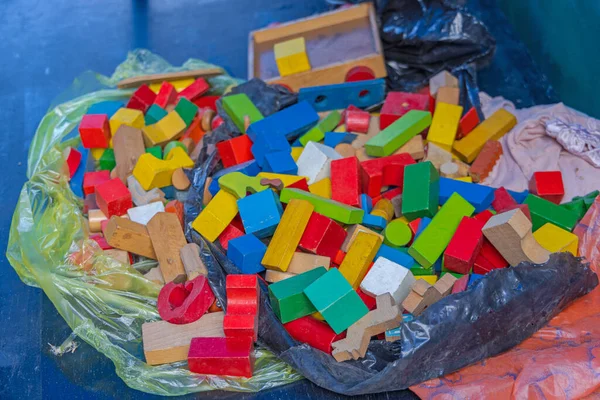 Grande Mazzo Colorati Giocattoli Mattoni Legno Costruzione — Foto Stock