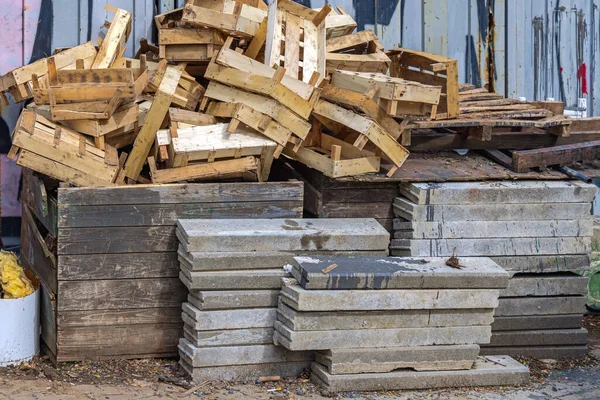 Großer Haufen Gebrauchter Holzkisten Und Kisten Recycling — Stockfoto