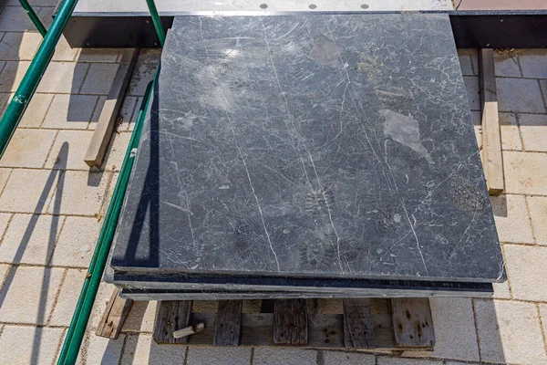 Великий Квадрат Чорний Мармуровий Камінь Tiles Material Pallet — стокове фото