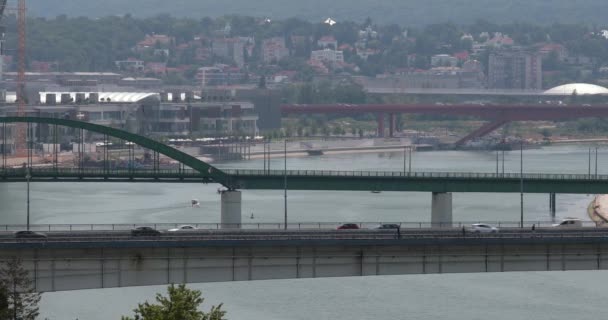 Traffico Tre Ponti Sul Fiume Sava Capitale Belgrado — Video Stock