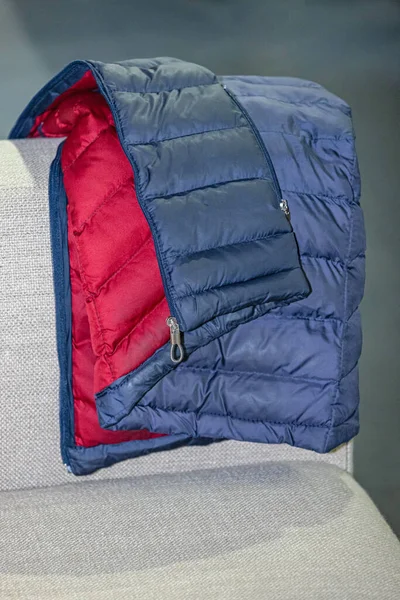 Navy Blue Feather Winter Jacket Sofa — Stock Photo, Image