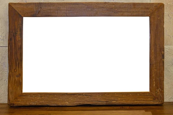 Κενό Ανακτημένο Ξύλινο Πλαίσιο Καθρέφτη Rustic Στυλ Copy Space — Φωτογραφία Αρχείου