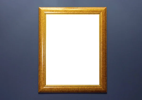 Leerer Goldener Porträtraitrahmen Dunkler Wand Kunstgalerie — Stockfoto