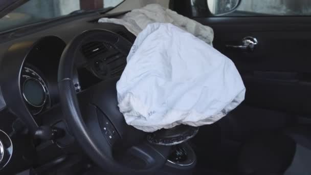 Open Front Airbags Small Car Traffic Accident Problems — Stock Video