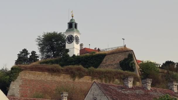 Novi Sad Sırbistan Ağustos 2022 Tarihi Petrovaradin Kalesi Saat Kulesi — Stok video