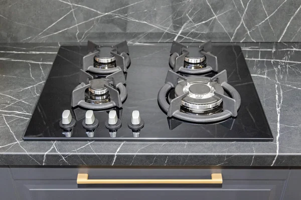 Gas Hob Cooktop Stove Marble Kitchen Counter — Stok Foto
