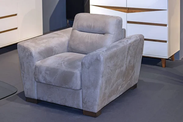 客厅现代家具中的人造皮革扶手椅 — 图库照片