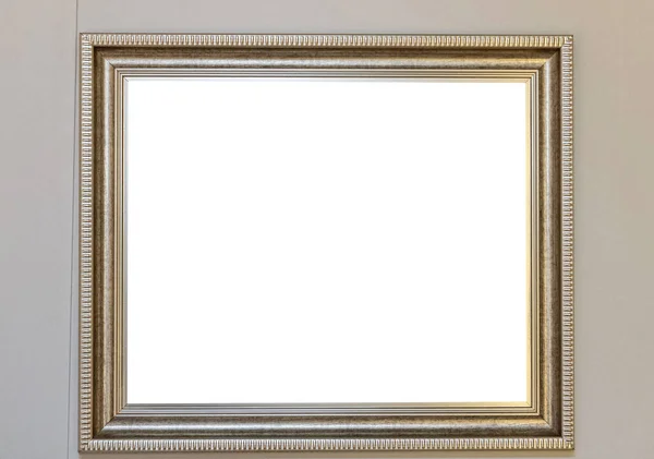 Silver Metal Picture Frame Copy Space White Wall — Stock Photo, Image