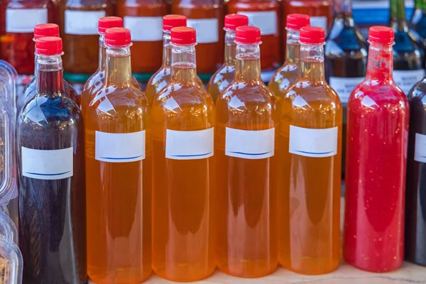 Homemade Apple Cider Vinegar Glass Beverage Bottles — стокове фото