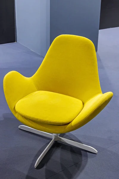 Vivid Yellow Armchair Dark Floor Contrast Modern Furniture — Stock Photo, Image
