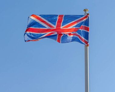 Birleşik Krallık 'tan İngiliz Bayrağı Mavi Gökyüzü Güneşli Günü