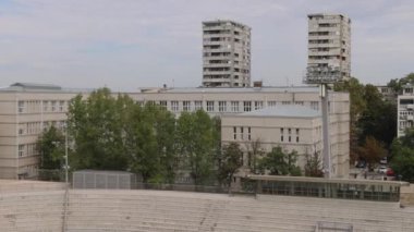 Konser Salonu Stadyumu Tasmajdan Belgrad Şehri Sonbahar Günü Panoraması