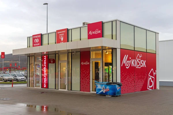 stock image Belgrade, Serbia - December 09, 2022: Tobacco News Kiosk Atm Booth and Money Exchange Office Building at Ava Shopping Park at Highway.