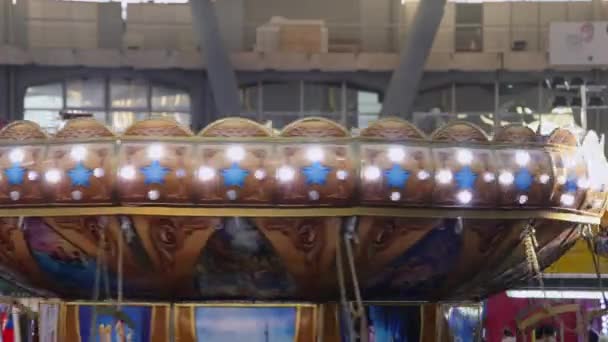 Carousel Fast Rotation Amusement Park Hall — Stock Video