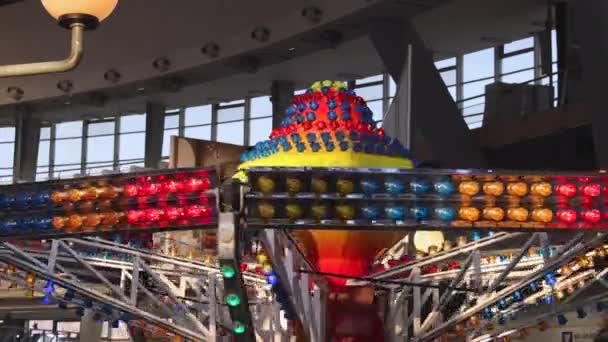 Colourful Led Reflectors Flashing Lights Carnival Carousel Turning — Stock Video