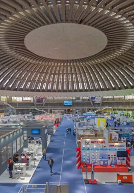 Belgrade, Serbia - April 27, 2022: Construction Trade Fair Expo Show in Big Concrete Hall.