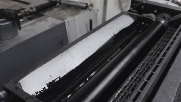 Black Printing Ink Rollers Offset Print Machinery — Stock Video
