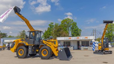 Belgrade, Serbia - April 27, 2022: Big New LiuGong Loader Machines at Construction Expo Trade Fair.