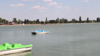 Palic, Serbia - August 01, 2022: Palic Lake Water Hot Summer Day Panorama Vojvodina.