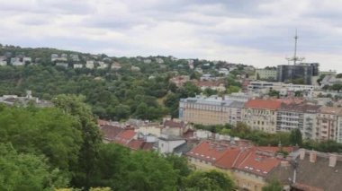 Budapest, Hungary - July 31, 2022: Cityscape Panorama of Buda Town Area Cloudy Sky Weather Summer Day.