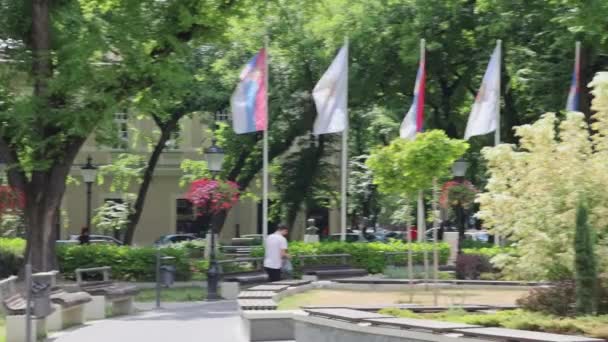セルビアのスボティツァ 2022年8月1日 自由広場の噴水と記念碑のない円形の噴水暑い夏の日 — ストック動画