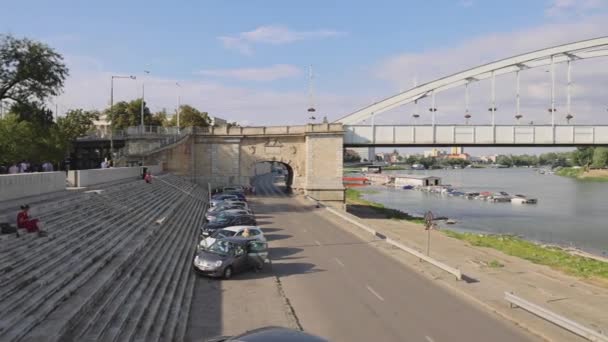 Szeged Hungary August 2022 Downtown Bridge Tisza River Summer Day — Stock videók