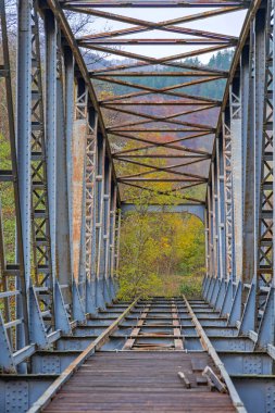 Old Blue Steel Beams Bridge Abandon Railroad in Serbia