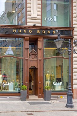 Budapest, Hungary - July 31, 2022: Luxury Clothing Store Hugo Boss at Fashion Street in Capital City Centre.