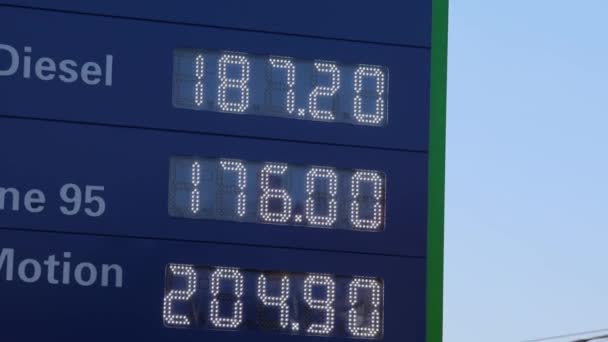 Gas Station Totem Large White Led Numbers Petrol Prices Tilt — Vídeo de Stock
