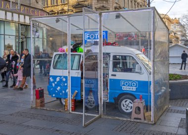 Belgrade, Serbia - December 31, 2022: Mobile Photo Studio in Combi Foto Kombi Booth at Street.