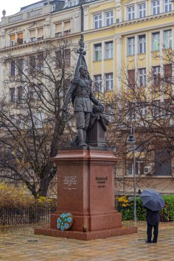 Belgrade, Serbia - December 27, 2022: Monument Tsar Nicholas II Romanov Gift of Russian Military Historical Society Located in Aleksandrov Park.