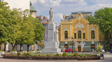 Subotica, Serbia - August 01, 2022: Emperor Tzar Jovan Nenad Marble Stone Monument at Liberty Square in City Centre Summer Day.