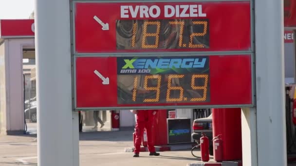 Belgrade Serbia March 2022 Totem Board Led Display Gasoline Prices — Vídeo de Stock