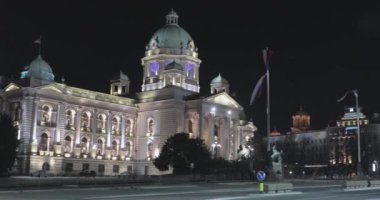 Sırp Parlamentosu Ulusal Meclis Binası Gece Belgrad Sırbistan 'da