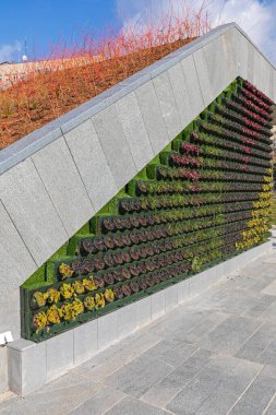 Plants and Flowers in Pots at Modern Wall Vertical Garden