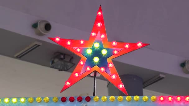 Vijf Punten Star Lampen Knipperende Lichten Fun Fair — Stockvideo