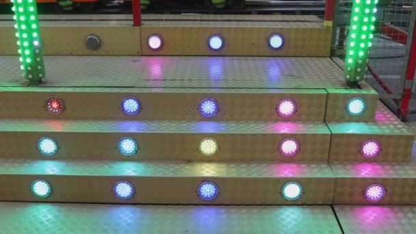 Colourful Led Lamps Flashing Reflectors Metal Staircase Fun Fair — Stockvideo