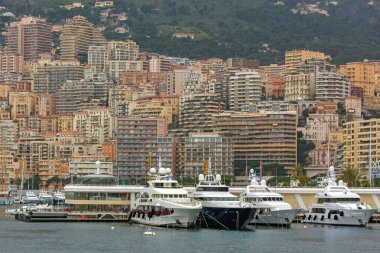 Monaco - February 2, 2016: Moored Yachts at Port Hercule Winter Day Mediterranean Sea.
