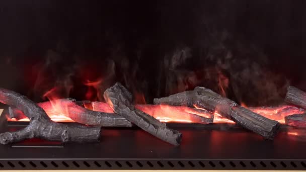 Fireplace Burning Wood Logs Steaming Effect Home Decor — Vídeos de Stock