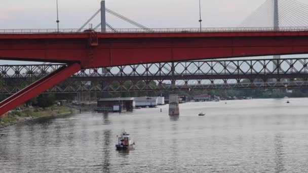Orange Gazela Bridge River Sava Belgrade City Dusk Summer — Video Stock